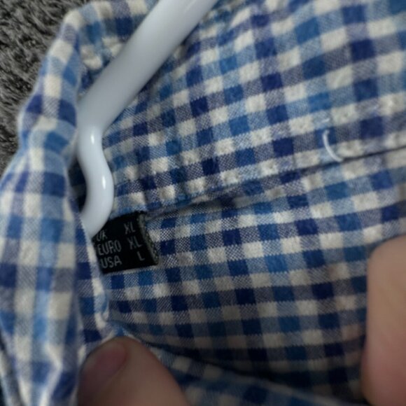 Barbour Short Sleeve Button Up Shirt Blue Check Tailored Fit Large US W/ Logo - Picture 8 of 10